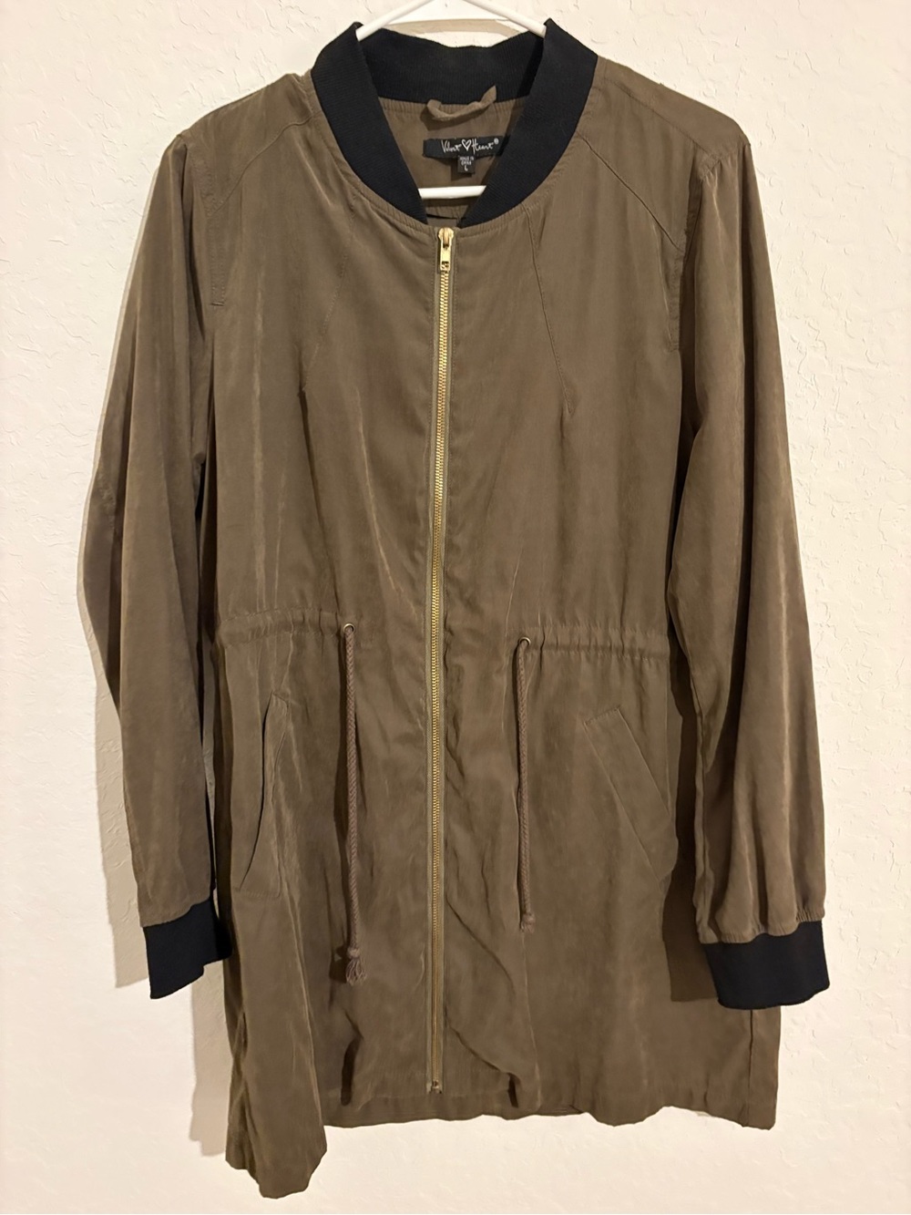 Velvet Heart Olive Bomber Jacket with Black Trim